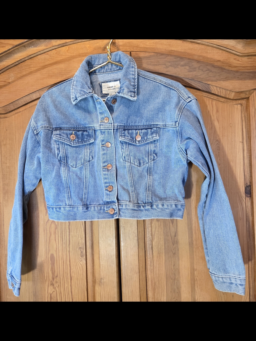 Forever 21 Women’s Faded Distressed Button Up Cotton Denim Cropped Jacket Sz Med